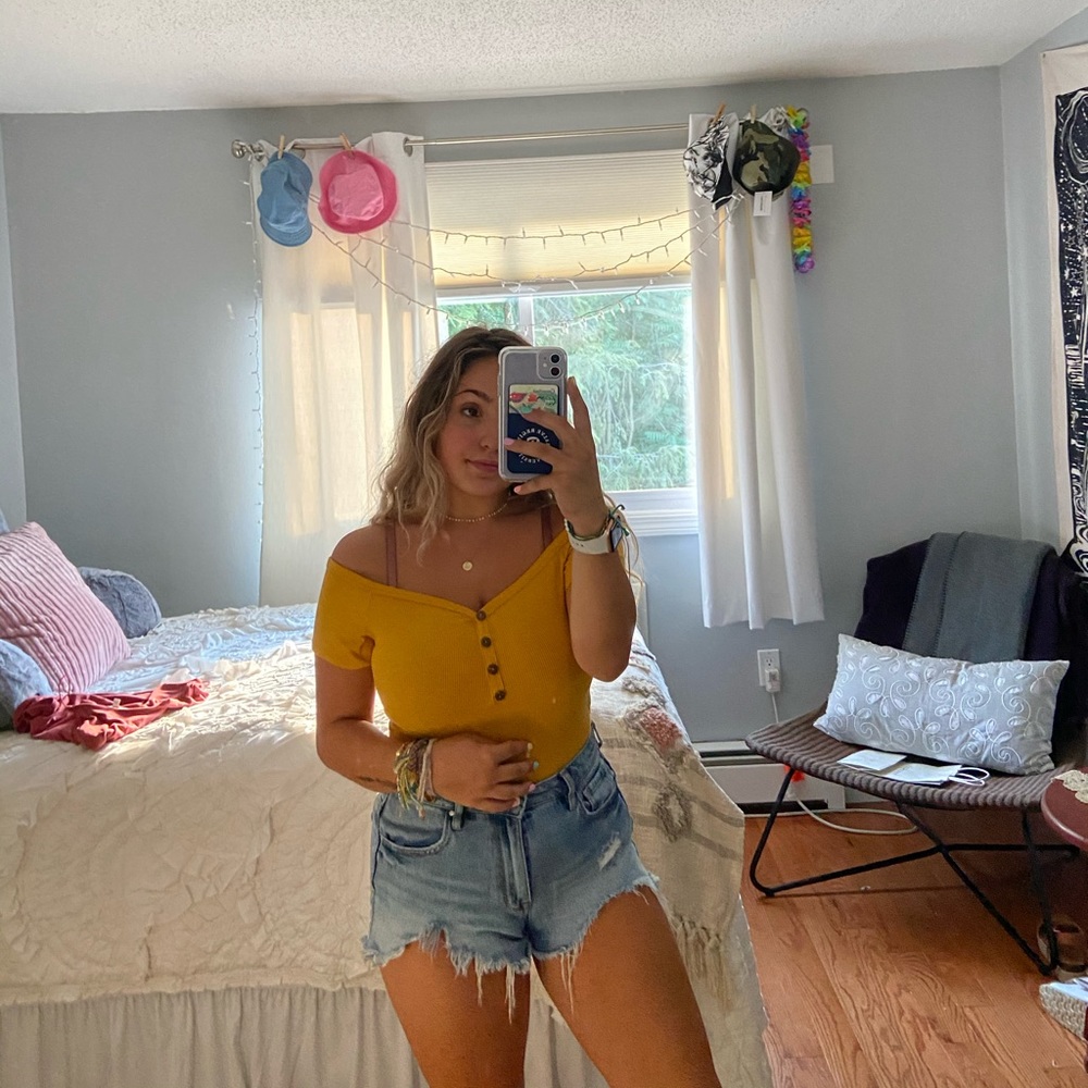✰ ✰ OFF THE SHOULDER MUSTARD YELLOW BODY SUIT ✰ ✰
